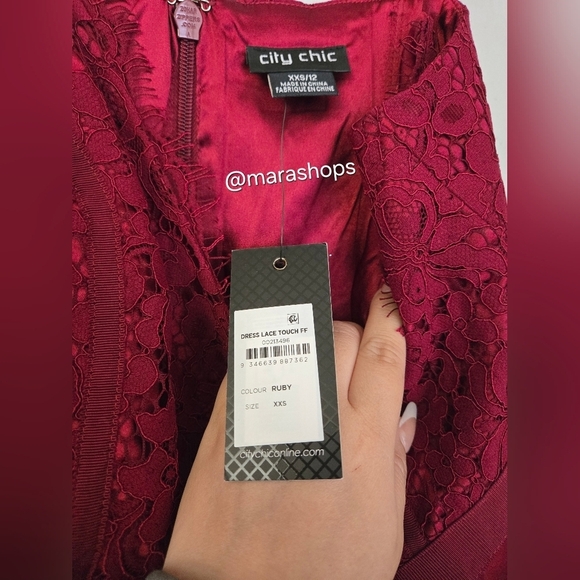 City Chic Lace Touch Dress Red - Picture 6 of 6